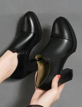 Botas de invierno de tacón alto con corte profundo y tacón grueso para mujer - Shein - FashionsVida