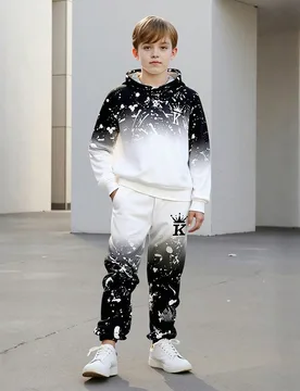 Conjunto de 2 piezas para niños preadolescentes de primavera/otoño/invierno, sudadera con capucha de manga larga y pantalones jogger, diseño de est - Shein - FashionsVida