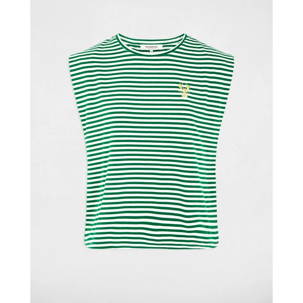 Camiseta de mujer de rayas con bordado - Morgan - FashionsVida