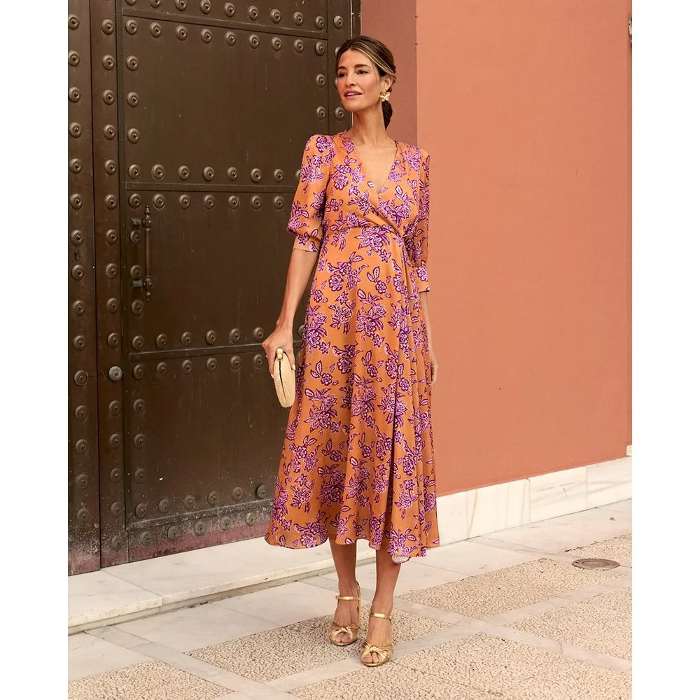 Vestido de invitada mangas abullonadas estampado floral - Polin et Moi - FashionsVida