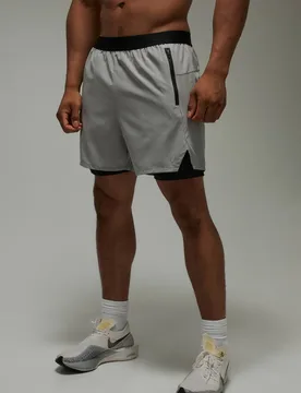 Men's Active Stretch Woven 2in1 Shorts Light Grey Size 2X-Large Light Grey 2XL - boohooMAN - FashionsVida
