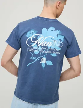 Herren Gewaschenes Marineblaues Reguläres T-Shirt Mit Tonalen Blumendruck Navy Größe Small - boohooMAN - FashionsVida