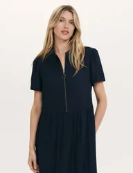 Zip Up Midi Shirt Dress Navy female