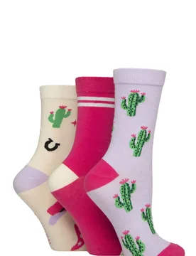 Women's 3 Pair SOCKSHOP Cotton Novelty Patterned Socks Disco Cowgirl 4-8 Women's - Multi Coloured - Size: Small - Wildfeet - FashionsVida