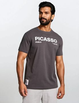 T-shirt in cotone con scritta Picasso - grigio scuro