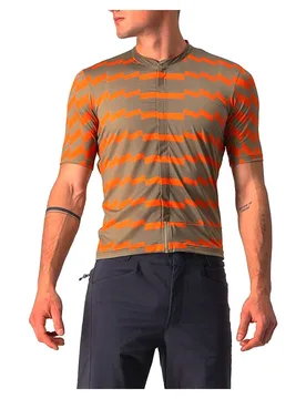 Maglia A Maniche Corte Unlimited Sterrato Olive Green / Orange Rust - Castelli - FashionsVida