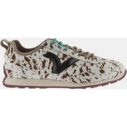 Zapatillas deportivas de mujer de piel con pelo animal print y logotipo metalizado