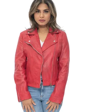 Women's Leather Biker Jacket-Zanzibar in Red Size: 8 - Red - Size: 8 - Infinity Leather - FashionsVida