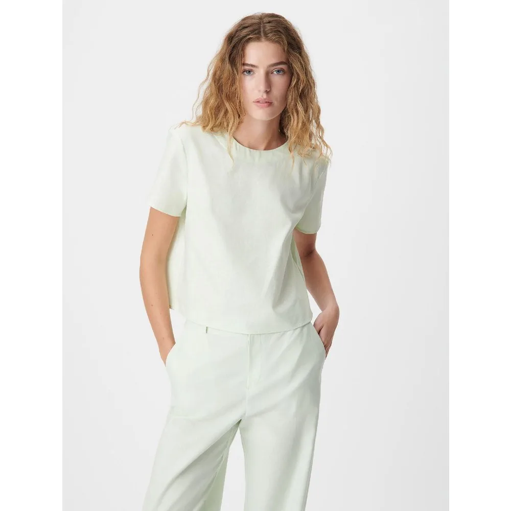 Top de mujer de algodón y lino con abertura en la espalda - IKKS - FashionsVida