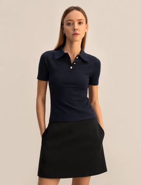 Polo Col V Manches Courtes Coupe Ajustée 80% Soie