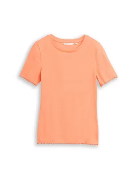 Rib T-shirt with frill edge female - XL - FashionsVida