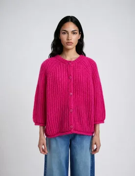 HAIRY ROUND NECK 3/4 SLV CARDIGAN female - XS - FashionsVida