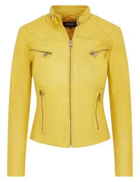 Womens Yellow Slim-Fit Biker Jacket-Maldon Lamb Leather - Size 24 Uk - Infinity Leather - FashionsVida