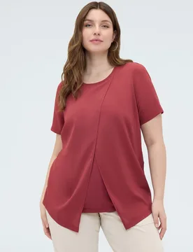 Camiseta de mujer bimatérica con detalle cartera bajo asimétrico con juego de superposiciones - Fiorella Rubino - FashionsVida