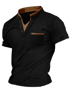Men Top Summer V Neck Short Sleeves Fake Two-piece Chest Pocket Retro Pullover Stretchy Mid Length Quick-drying Daily T-shirt - Aliexpress - FashionsVida