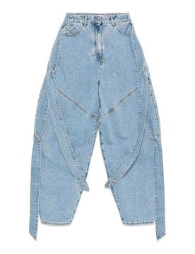 Jeans in denim a gamba larga