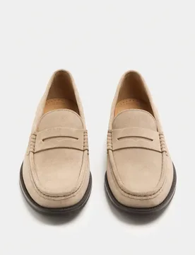 M&S Suede Penny Loafers Stone male - M&S - FashionsVida
