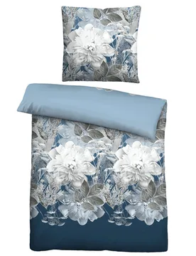 Thermo-Fleece Bettwäsche Blume groß eisblau, 1x 135x200 cm + 1x 80x80 cm - Castell - FashionsVida