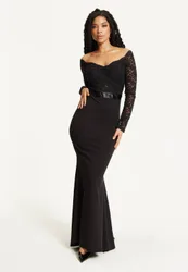 Women's Black Lace Long Sleeve Maxi Dress Size: 12 - Black - Size: 12