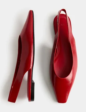 Leather Patent Flat Chisel Toe Slingback Soes Red female - M&S - FashionsVida