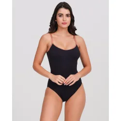 Bañador mujer escote redondo tirantes contraste satinado