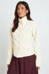 Womens Funnel Neck Contrast Button Blazer - Cream - Size 8 Uk