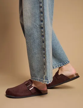 Womens Jack Faux Suede Closed Toe Footbed Mules - Chocolate - Size Uk 6 - OASIS - FashionsVida
