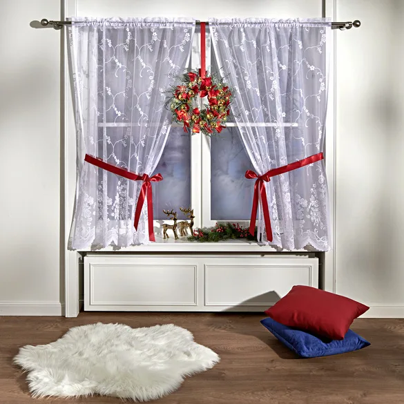 Gardine im Retro-Stil mit Satinband, 2-tlg - 3Pagen - FashionsVida