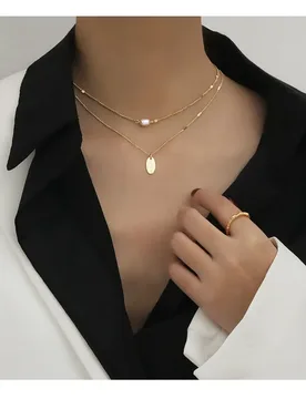 Titanium With 14K Gold Layered Chain Real Pearl Necklace Women Jewelry Designer T Show Runway Gown Rare INS Japan Korean - Aliexpress - FashionsVida