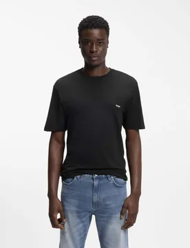 T-shirt mezza manica Hugo nera in cotone con logo e stampa grafica sul retro - Hugo Boss - FashionsVida