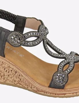 Ora Jewelled Wedge Sandal Womens - Black - Size Uk 5 - Cipriata - FashionsVida