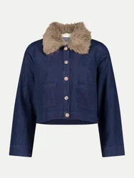 Jeansjacke mit Fake-Fur Kragen Blau 38