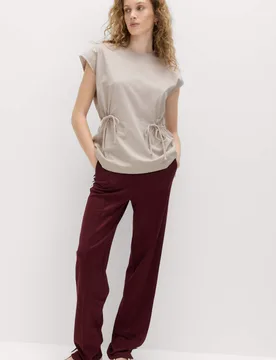 Pure Cotton Tie Waist Oversized T-Shirt Light Beige female - M&S - FashionsVida