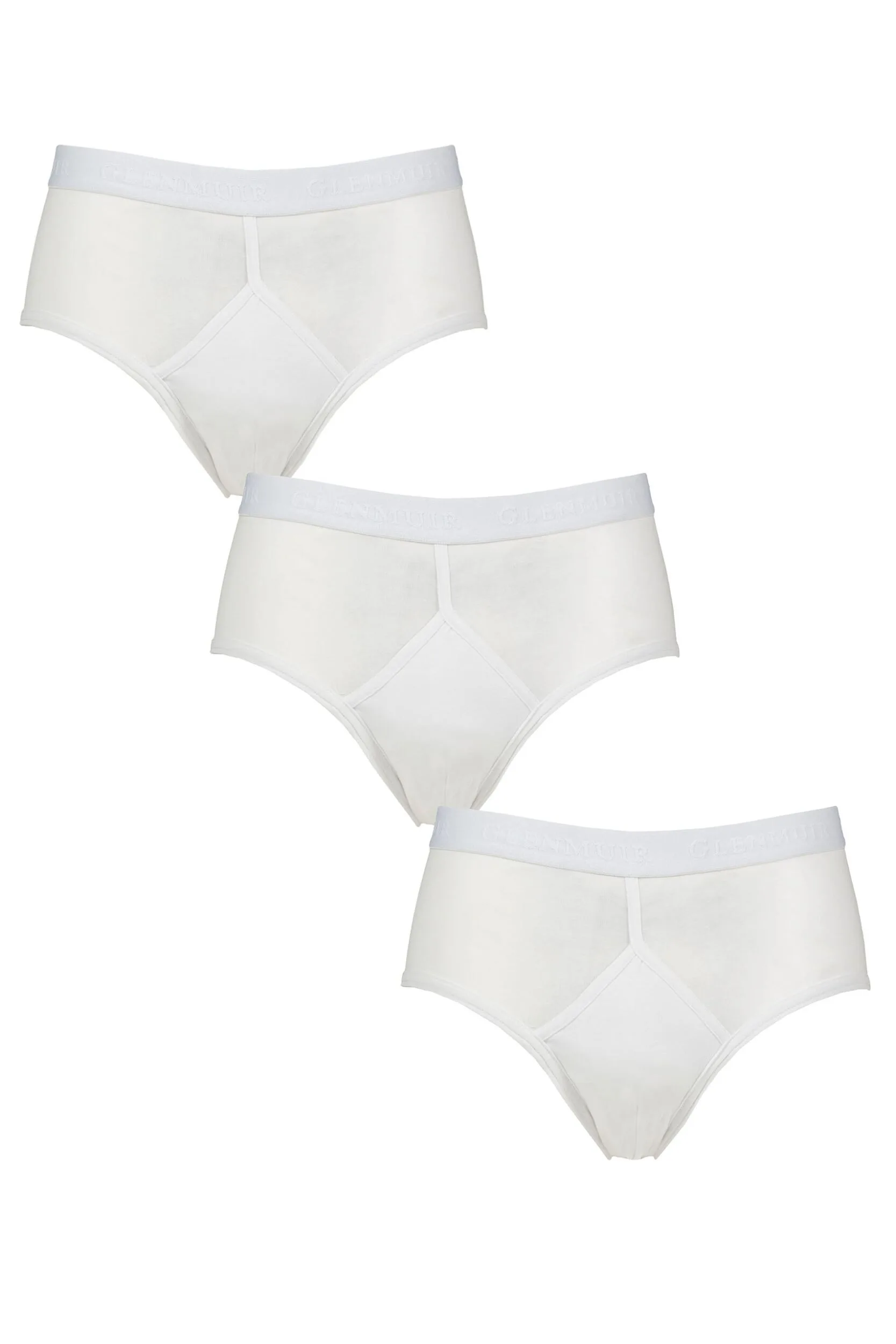 Mens 3 Pack Cotton High Rise Briefs White S - White - Size: Small - Glenmuir - FashionsVida