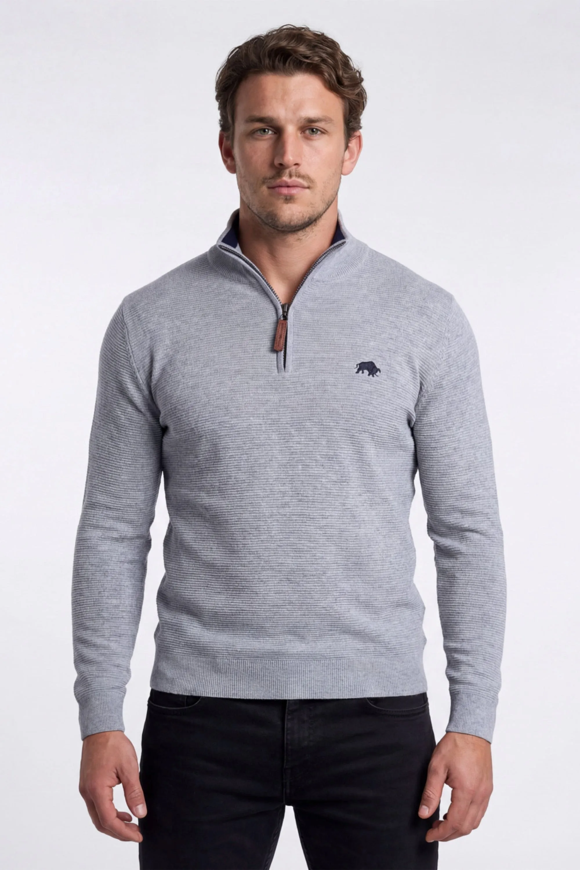 Classic Ribbed Mens Quarter Zip Knit - Raging Bull - FashionsVida