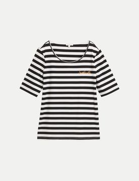 T-Shirt Gestreift Schwarz XXL