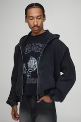 Herren Übergroßer Kastenförmiger Kapuzenpullover Aus Gewaschenem Denim Washed Black Größe Large