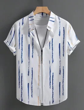 Camisa informal de manga corta a rayas para hombres, ropa de verano azul y amarilla - Shein - FashionsVida