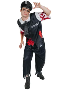 Horror Zombie Polizist Halloween Kostüm schwarz-weiss-rot - RUBIES NL - FashionsVida