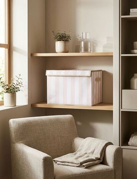 Scatola contenitore pieghevole a righe - beige