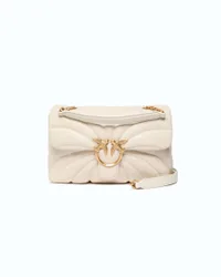 Borsa a tracolla grande Classic Love Bag Puff Butterfly bianca in nappa trapuntata con dettagli dorati