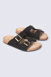 Avery Womens Casual Leather Slider - Black - Black - Size: 5