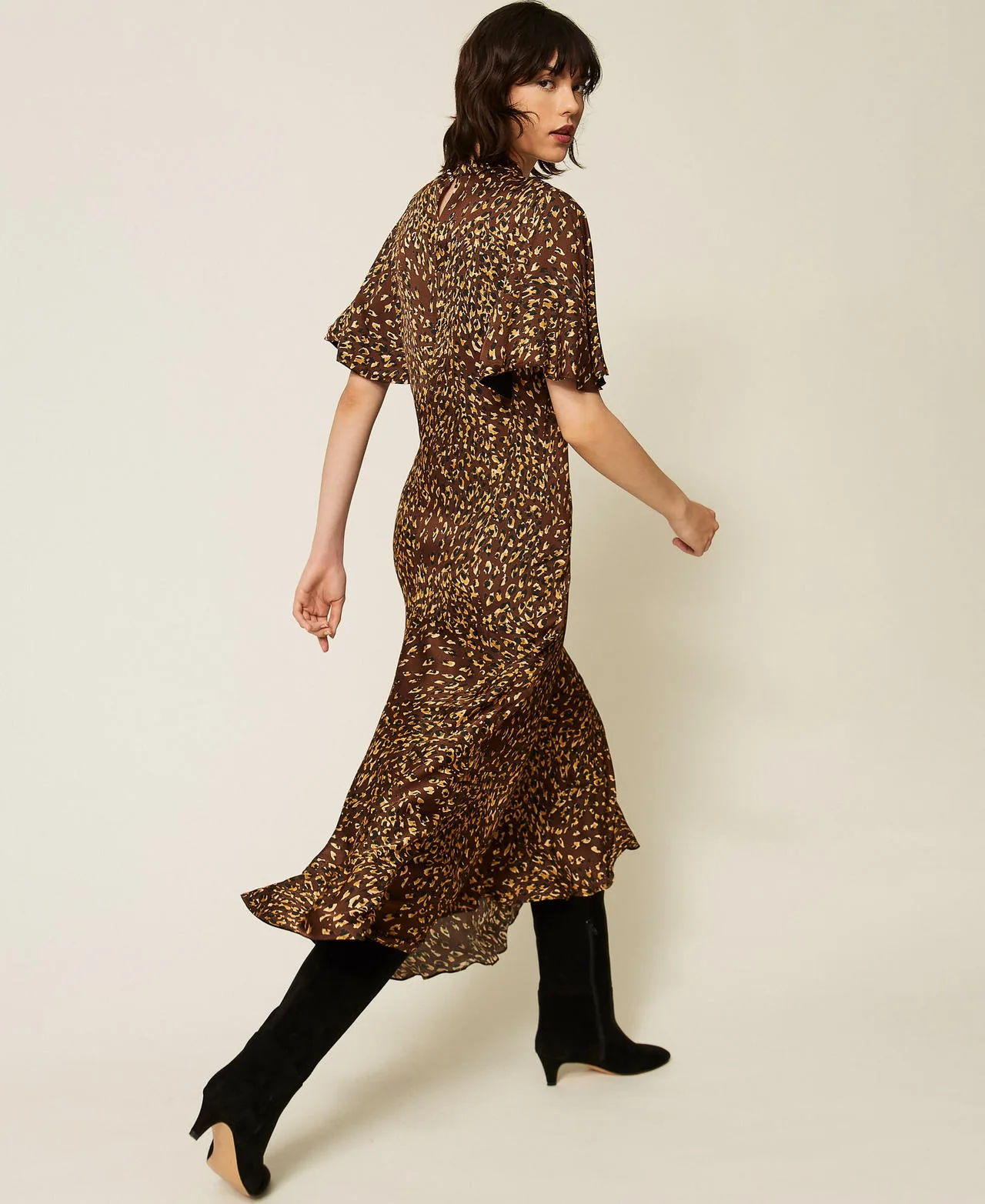 Robe longue en satin animalier - TWINSET - FashionsVida