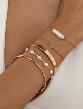 Ingemark 5Pcs/Set Elegant Geometry Imitation Pearl Bracelet Women Retro Gold Color Metal Thin Chain Bangles Charm Jewelry Gifts - Aliexpress - FashionsVida
