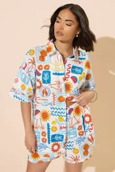 Petite Postcard Graphic Shirt - White - Size: 10
