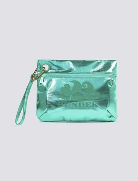 Pochette color acqua effetto metallizzato con patch logo in gomma e laccetto - Sundek - FashionsVida
