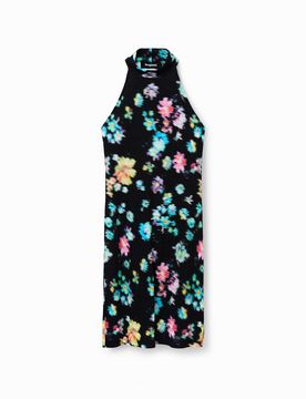Robe courte encolure dos nu, Viscose, Noir, XS