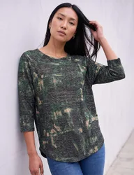 Stretch Jersey Textured Printed Top Green Mix female