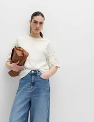 Pure Cotton Broderie Boxy T-Shirt Soft White female