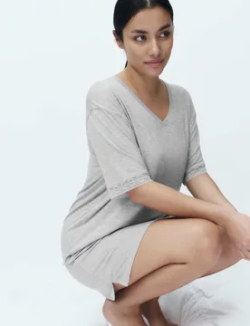 Lace Trim Nightshirt Grey female - M&S - FashionsVida